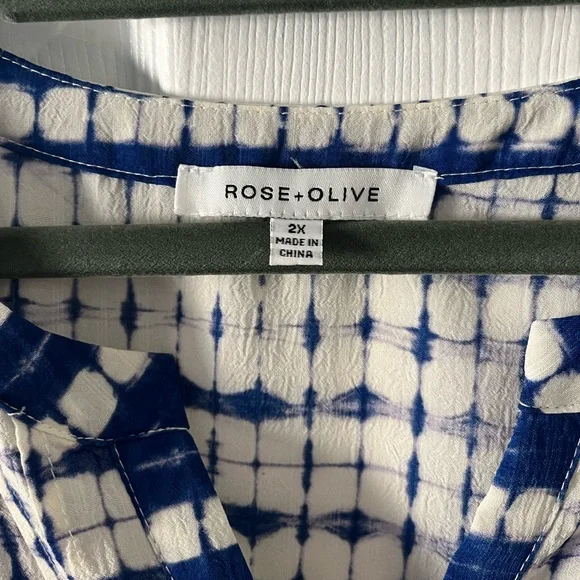 Rose & Olive Cream and Blue 2X Top - Picture 3 of 8